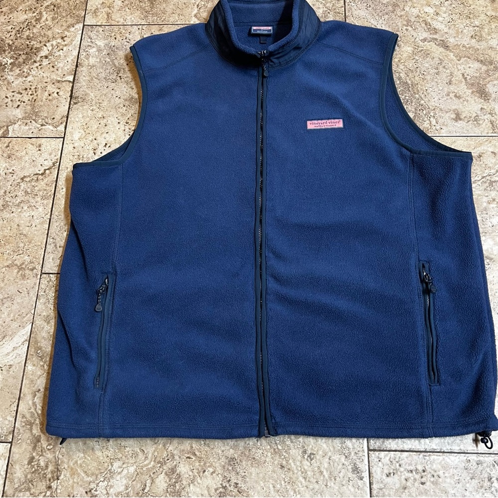Vineyard Vines Martha’s Vineyard Mens Navy Large Fleece Mock Neck Vest Full Zip